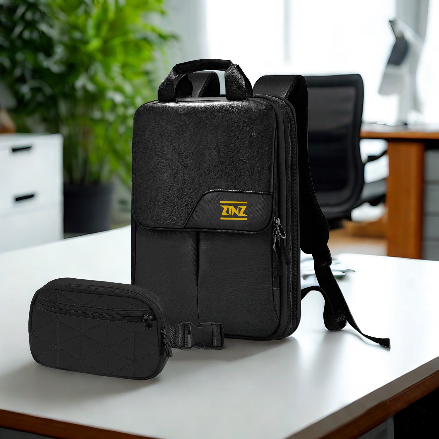 ZINZ Buy 1 Get 1 Free Slim & Expandable Laptop Backpack 15.6 16 17 inch Travel Business Backpack With Shoulder Bag Rainproof Day pack for Men and Women,Black
