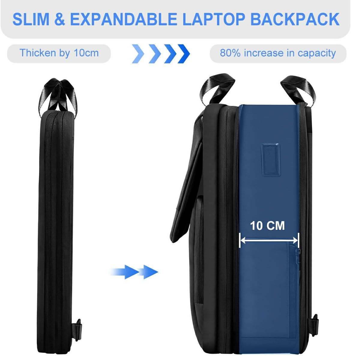 ZINZ Buy 1 Get 1 Free Slim & Expandable Laptop Backpack 15.6 16 17 inch Travel Business Backpack With Shoulder Bag Rainproof Day pack for Men and Women,Black