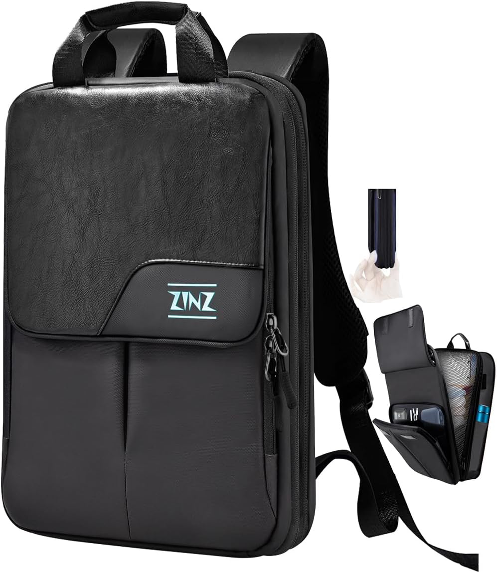 ZINZ Buy 1 Get 1 Free Slim & Expandable Laptop Backpack 15.6 16 17 inch Travel Business Backpack With Shoulder Bag Rainproof Day pack for Men and Women,Black