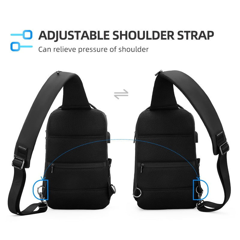 Sling Crossbody Bag Fits 12inch iPad Shoulder Messenger Bags Male Waterproof USB Recharging Sling bag