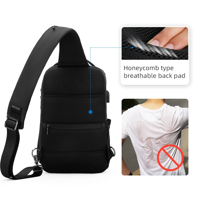 Sling Crossbody Bag Fits 12inch iPad Shoulder Messenger Bags Male Waterproof USB Recharging Sling bag