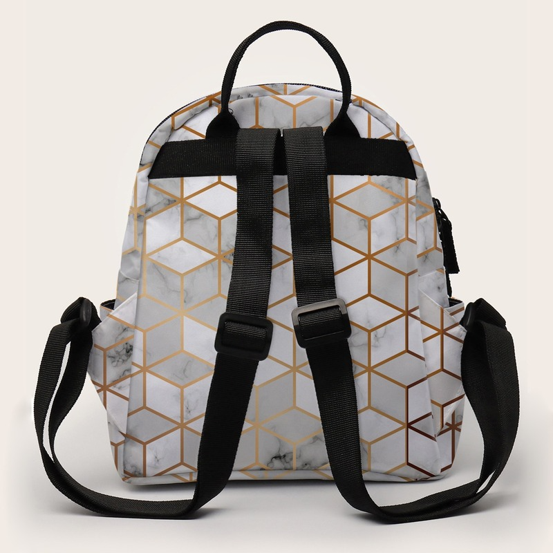 Small Backpack with Water Bottle Pocket Printing Marble Waterproof Small Backpack for School