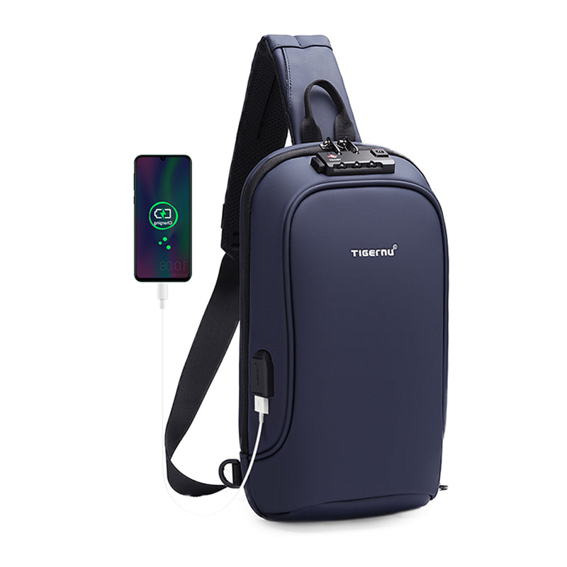 Sling Crossbody Bag Splashproof Anti-theft USB Charging Casual Bag for Men Black