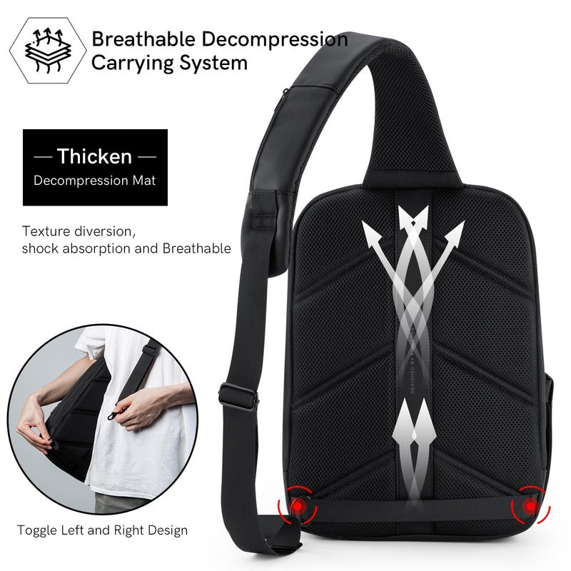 Sling Bag Fit in 14.1inch Laptop with USB Charging Bottle Pocket 8L