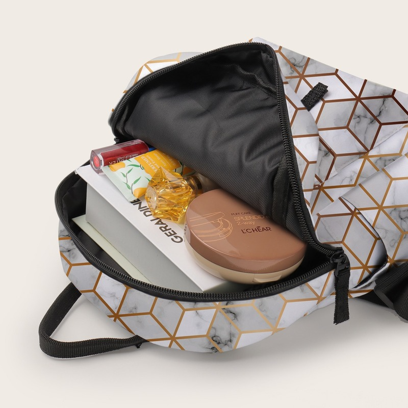 Small Backpack with Water Bottle Pocket Printing Marble Waterproof Small Backpack for School