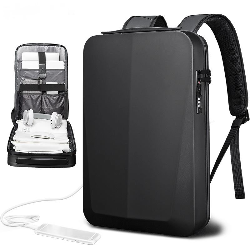 Hard Shell Backpack with Lock Anti-theft 15.6inch Waterproof Backpack Carbon Fiber USB Charging