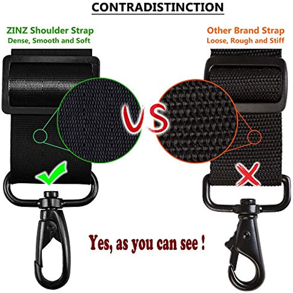 57" Bag Shoulder Strap, ZINZ Padded Adjustable Shoulder Strap Replacement