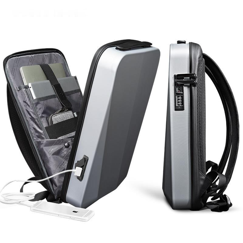 Hard Shell Backpack with Lock Anti-theft 15.6inch Waterproof Backpack Carbon Fiber USB Charging