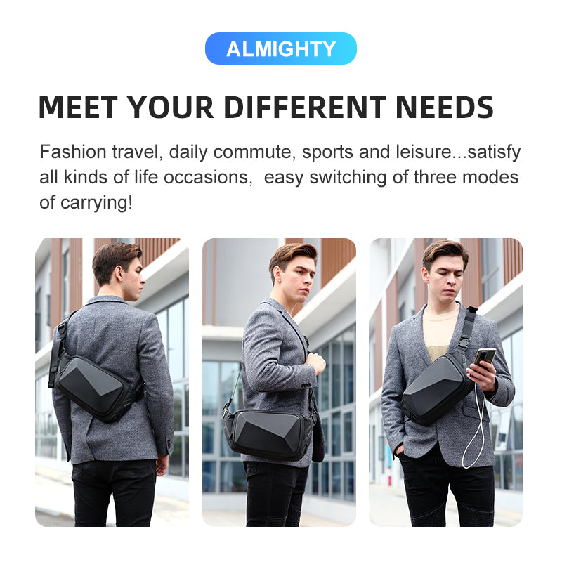Hard Shell Sling Crossbody Bags USB Charging Shoulder Bags for Men Anti-Theft Waterproof Short Trip Chest Bag
