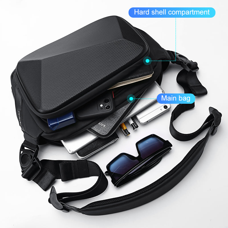 Hard Shell Sling Crossbody Bags USB Charging Shoulder Bags for Men Anti-Theft Waterproof Short Trip Chest Bag