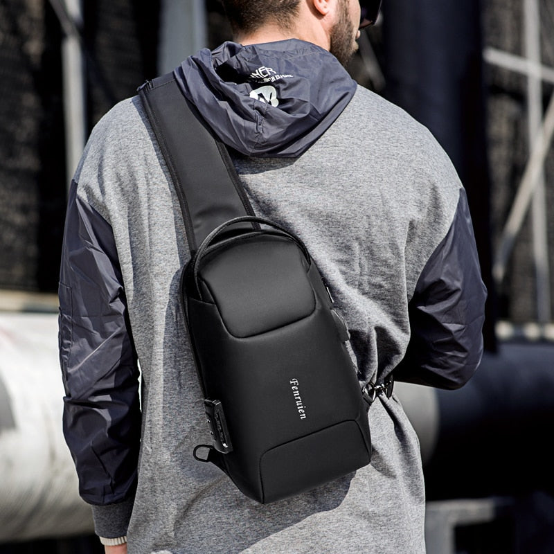 Sling Crossbody Bag for Men TSA Lock Anti-Theft Large Capacity Shoulder Bag USB Charging Waterproof Crossbody Bag