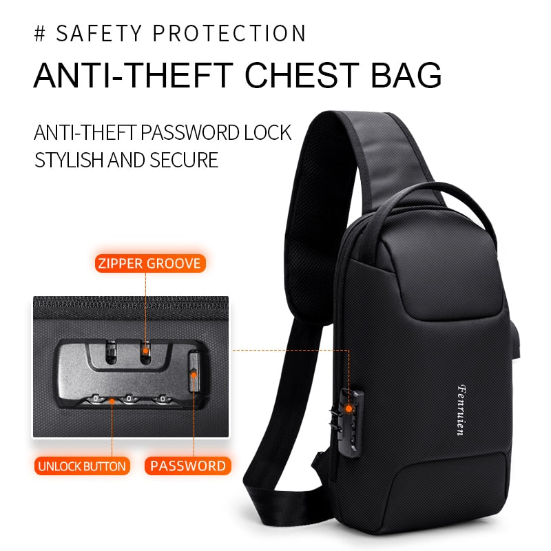 Sling Crossbody Bag for Men TSA Lock Anti-Theft Large Capacity Shoulder Bag USB Charging Waterproof Crossbody Bag