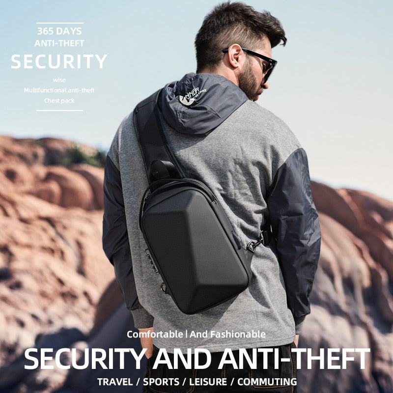 BOGO! 2-piece set Men's Hard Shell Anti-Theft Sling Bag  Combination Lock  Trendy Streetwear Versatile Design