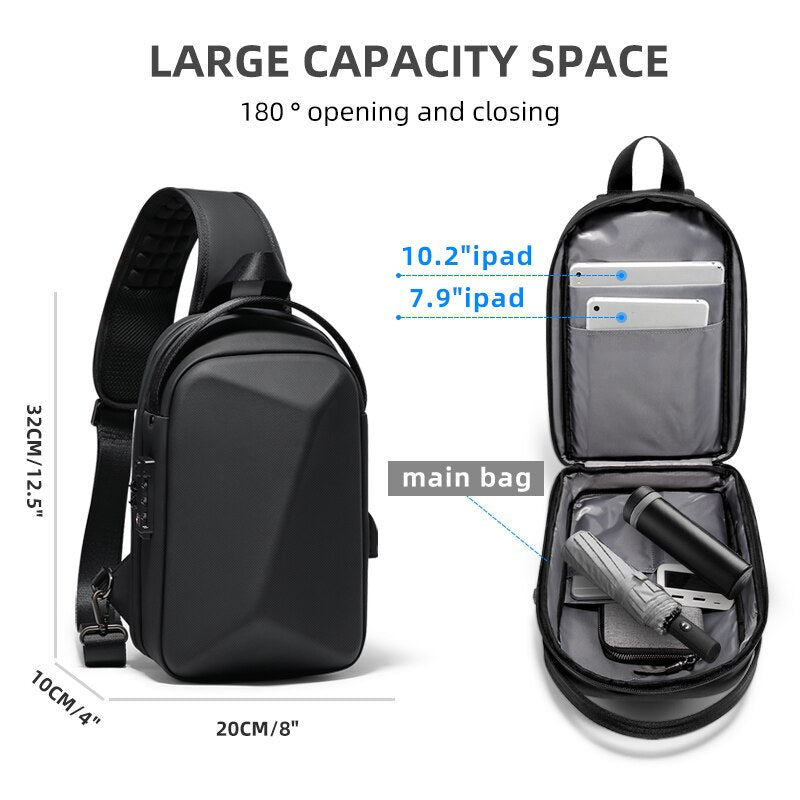 BOGO! 2-piece set Men's Hard Shell Anti-Theft Sling Bag  Combination Lock  Trendy Streetwear Versatile Design