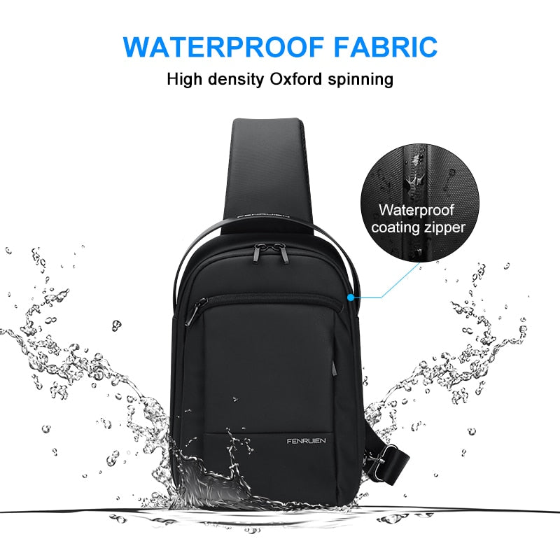 Sling Crossbody Bag For Men Waterproof Casual Chest Bag USB Charging Fit For 9.7 Inch iPad