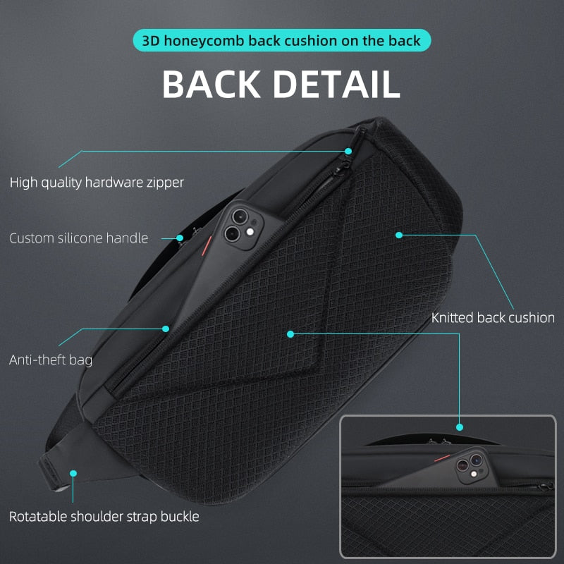 Sling Bag Crossbody Bag For Men Watertproof Male Shoulder Bag USB Charging Messenger Chest Bags Fit for 9.7 Inch iPad