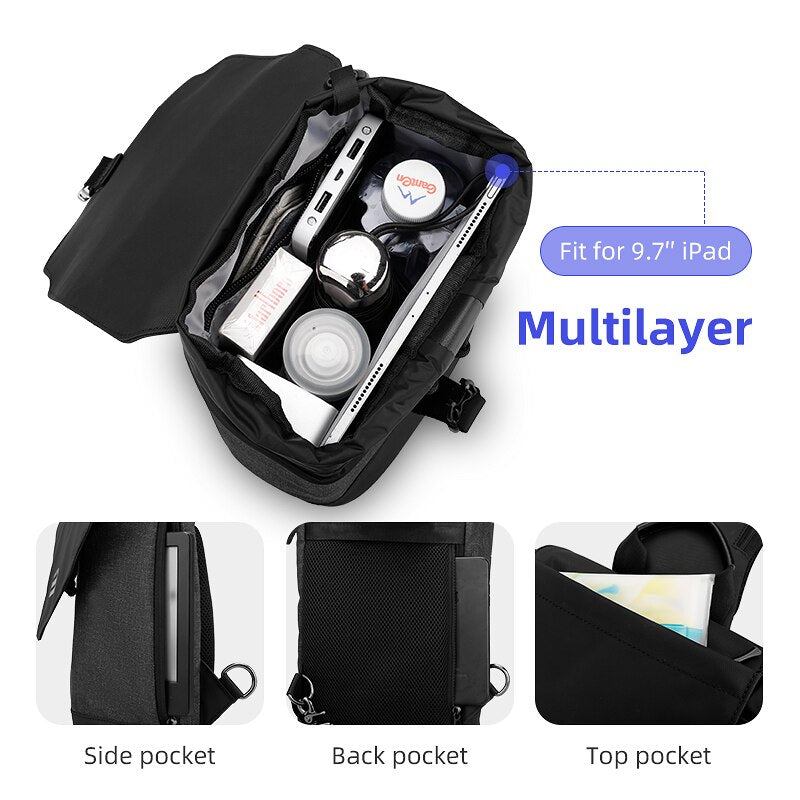 Anti-theft  Sling Crossbody Bag USB Charging Sling Bag 9.7inch Ipad Water Resistant Crossbody Bag Shoulder Bag