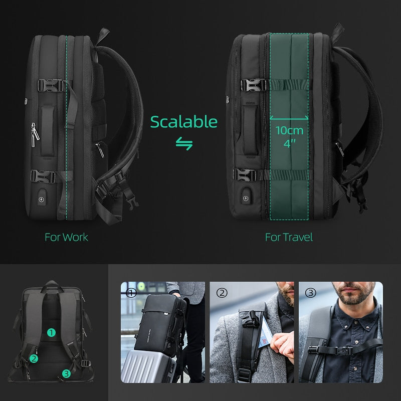 Backpack with Expandable for Men Commuting 37L USB Recharging Travel Backpack