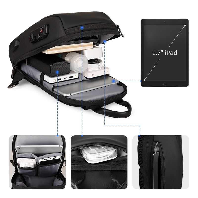 Sling Crossbody Bag TSA Lock Crossbody Men Bags Waterproof USB Charging Shoulder Pack Short Trip Messenger Bag