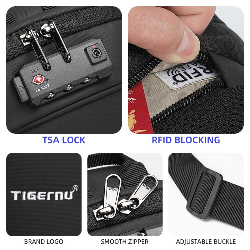 Sling Crossbody Bag Splashproof Anti-theft USB Charging Casual Bag for Men Black