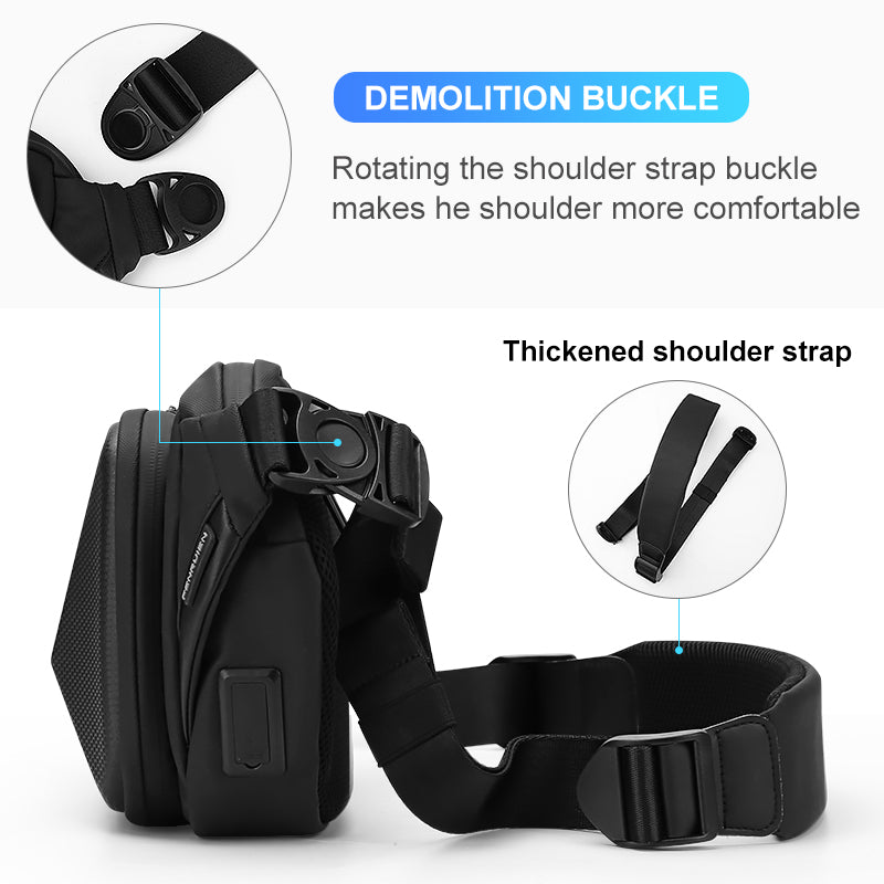 Hard Shell Sling Crossbody Bags USB Charging Shoulder Bags for Men Anti-Theft Waterproof Short Trip Chest Bag