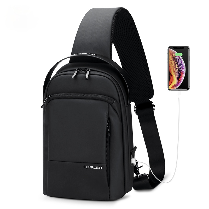 Sling Crossbody Bag For Men Waterproof Casual Chest Bag USB Charging Fit For 9.7 Inch iPad