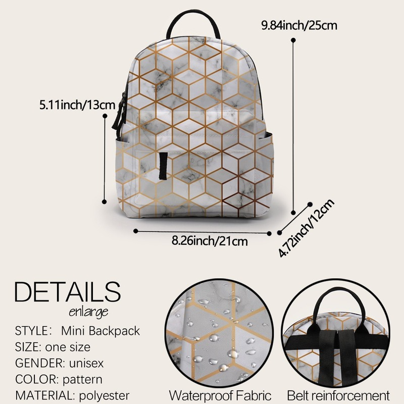 Small Backpack with Water Bottle Pocket Printing Marble Waterproof Small Backpack for School