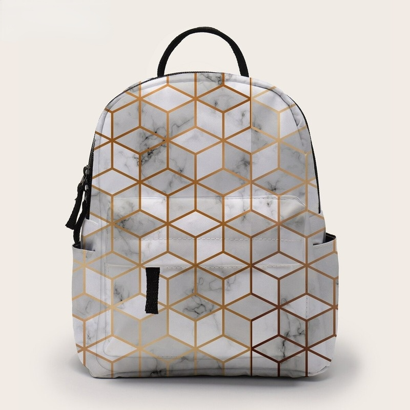 Small Backpack with Water Bottle Pocket Printing Marble Waterproof Small Backpack for School