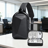 BOGO! 2-piece set Men's Hard Shell Anti-Theft Sling Bag  Combination Lock  Trendy Streetwear Versatile Design
