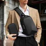 BOGO! 2-piece set Men's Hard Shell Anti-Theft Sling Bag  Combination Lock  Trendy Streetwear Versatile Design