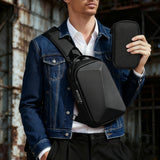 BOGO! 2-piece set Men's Hard Shell Anti-Theft Sling Bag  Combination Lock  Trendy Streetwear Versatile Design