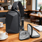 BOGO! 2-piece set Men's Hard Shell Anti-Theft Sling Bag  Combination Lock  Trendy Streetwear Versatile Design