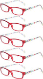 ZINMARK Reading Glasses 5 Pairs Fashion Ladies Readers Spring Hinge with Pattern Print Eyeglasses for Women