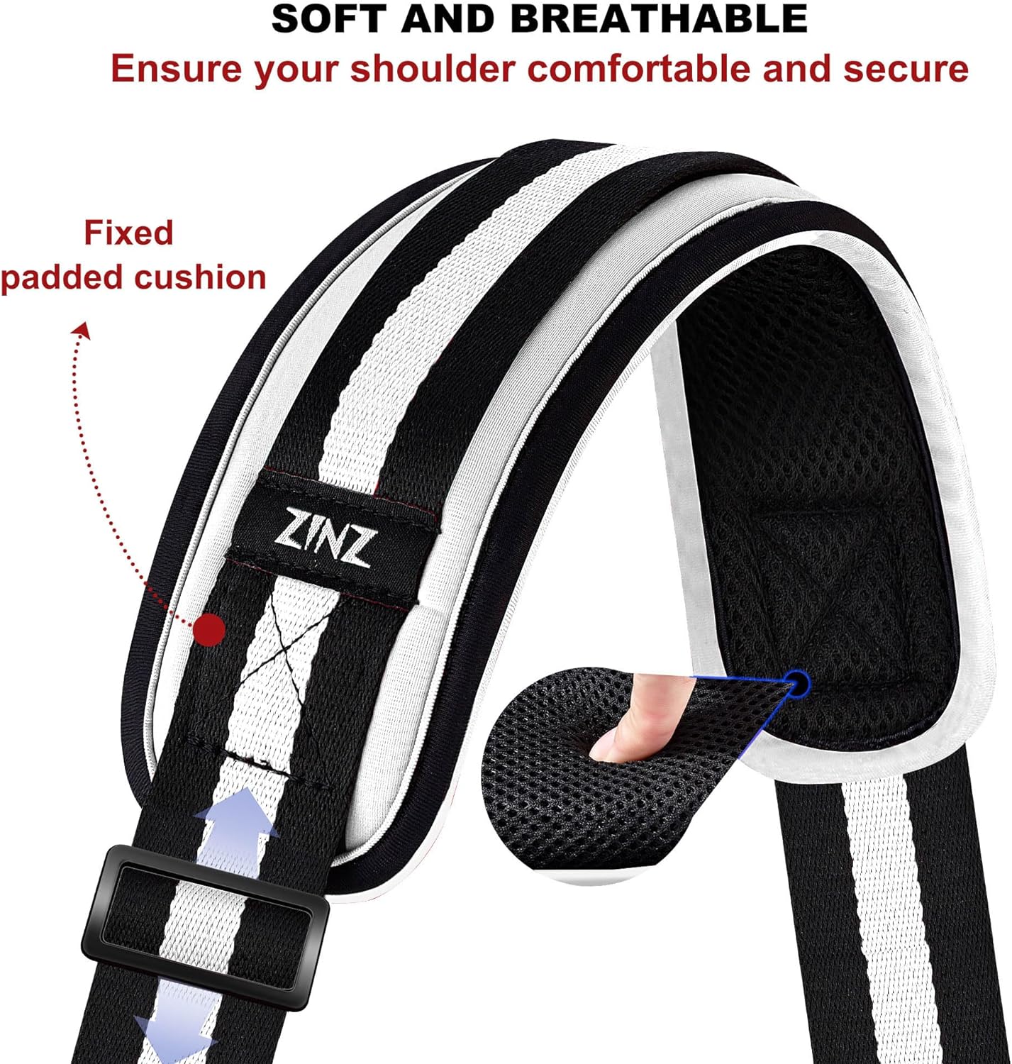 ZINZ 75" Shoulder Strap with Fixed Pad and Dual Balanced Buckles