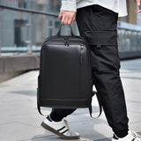 A 14 Inch New Men's Business Fashion Backpack Solid Color Bag PU Fabric Waterproof Laptop Bag Fashionable Student Backpack