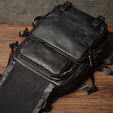 NUKA Men Top Grain Leather Backpack 15 Inch Laptop Bag For Daily Commute Travel Outdoor Hiking Genuine Leather Durable Rucksack