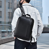 A 14 Inch New Men's Business Fashion Backpack Solid Color Bag PU Fabric Waterproof Laptop Bag Fashionable Student Backpack