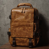 NUKA Men Top Grain Leather Backpack 15 Inch Laptop Bag For Daily Commute Travel Outdoor Hiking Genuine Leather Durable Rucksack