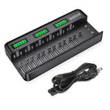 Hseok LCD Universal Battery Charger - 8 Bay AA AAA C D Battery Charger for Rechargeable Batteries Ni-MH AA AAA C D Batteries with 2A USB Port, Type C Input, Fast AA AAA Battery Charger