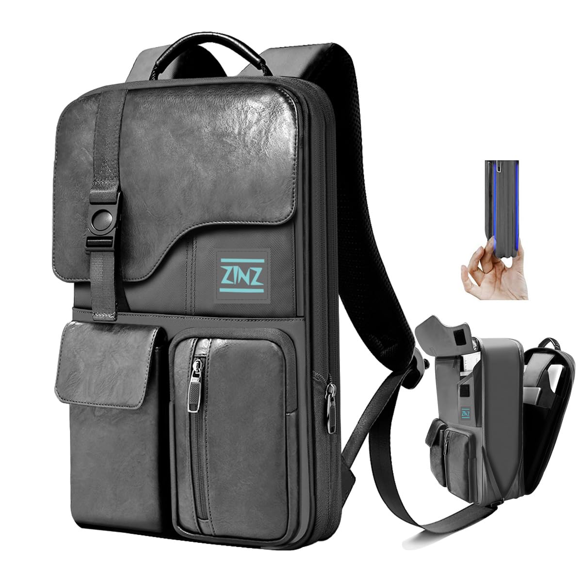 15 inch laptop backpack men's Luka in Pine Adjustable Color Slim Expandable Laptop Backpack 15.6