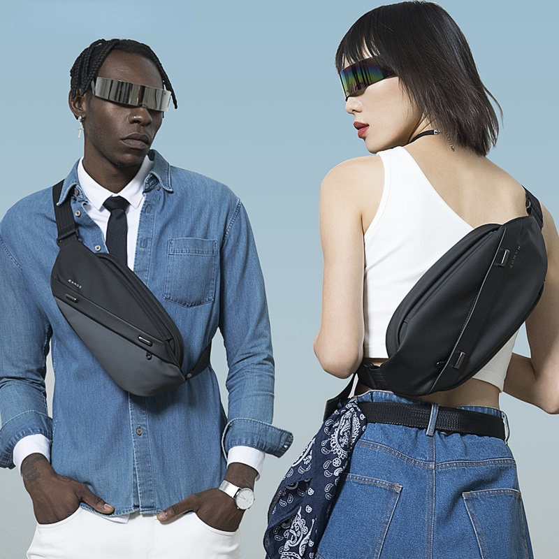 Sling Crossbody Bag for Men Large Capacity Chest Bag TPU Materials Waterproof Black&Gray