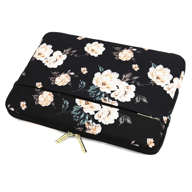 Black Peony Shockproof Notebook Bag Sleeve Case For MacBook Air Pro Laptop Bag