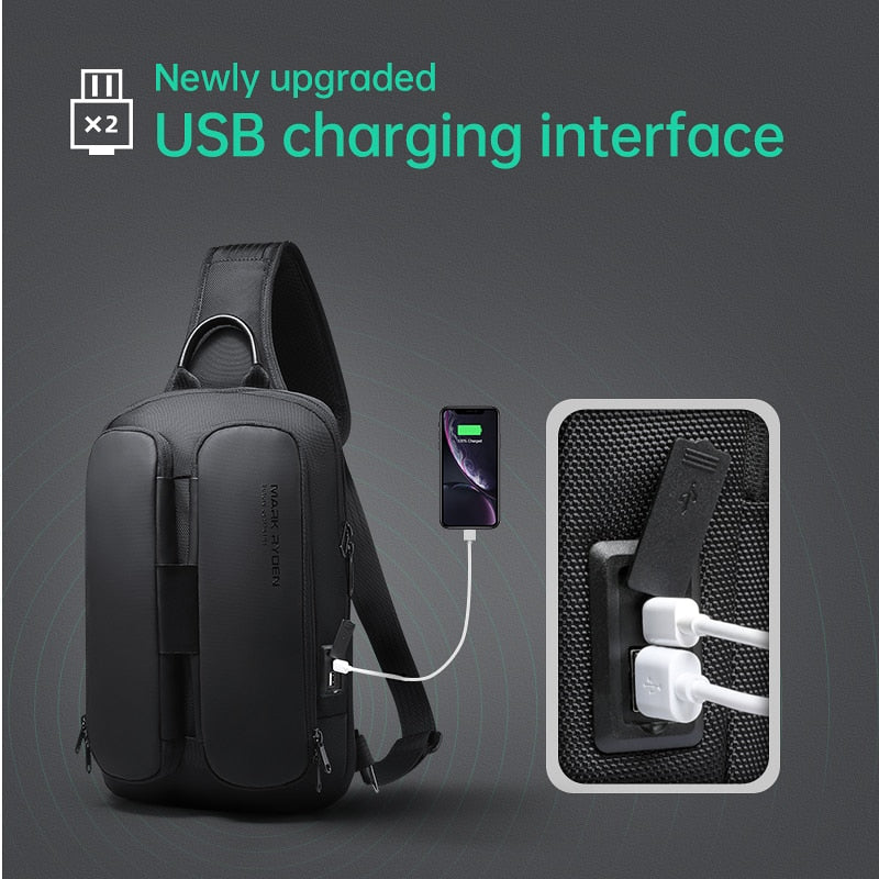 Sling Crossbody Bag Shoulder Bag Men USB Charging Crossbody Bag Water Repellent Fit for 9.7inch Ipad