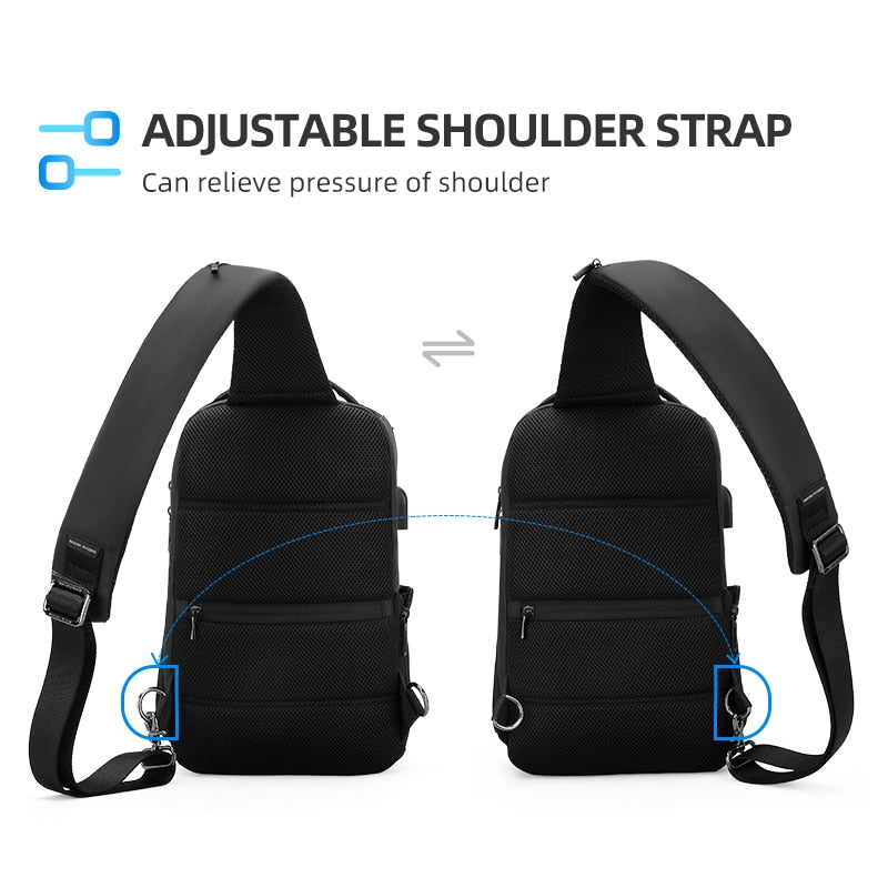 Sling Bag Fits 12inch iPad Shoulder Messenger Bags Male Waterproof USB Recharging