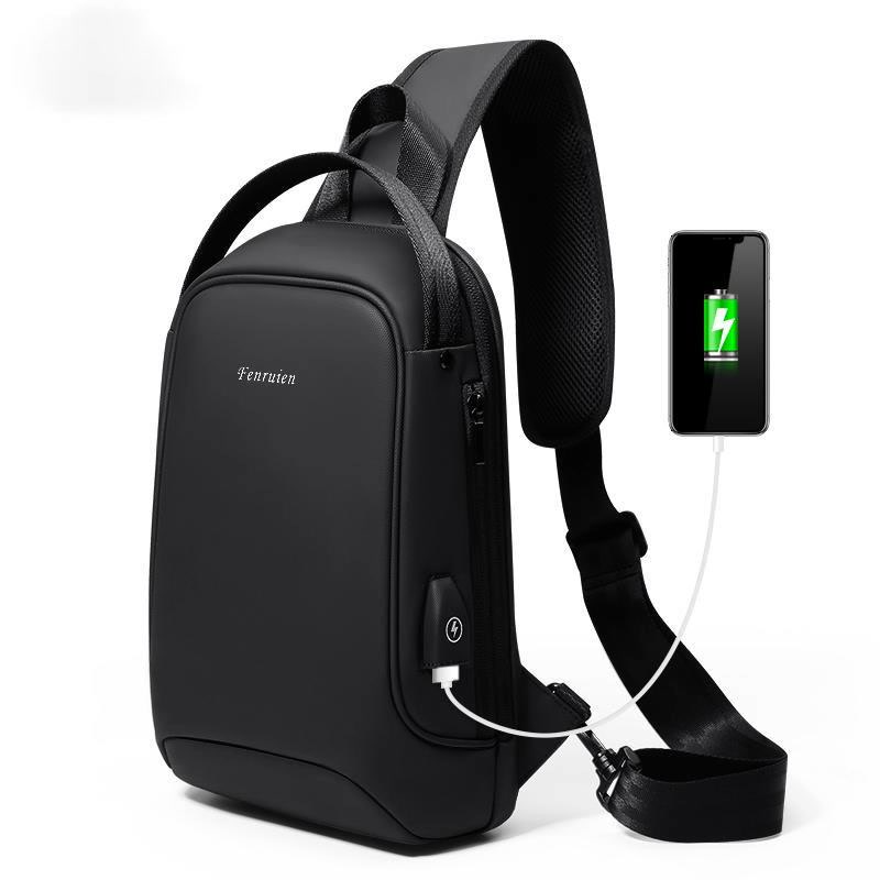Sling Crossbody Bag Shoulder Bag for 9.7" iPad USB Charging Chest Bag Short Trip Water Repellent Crossbody Bag Black