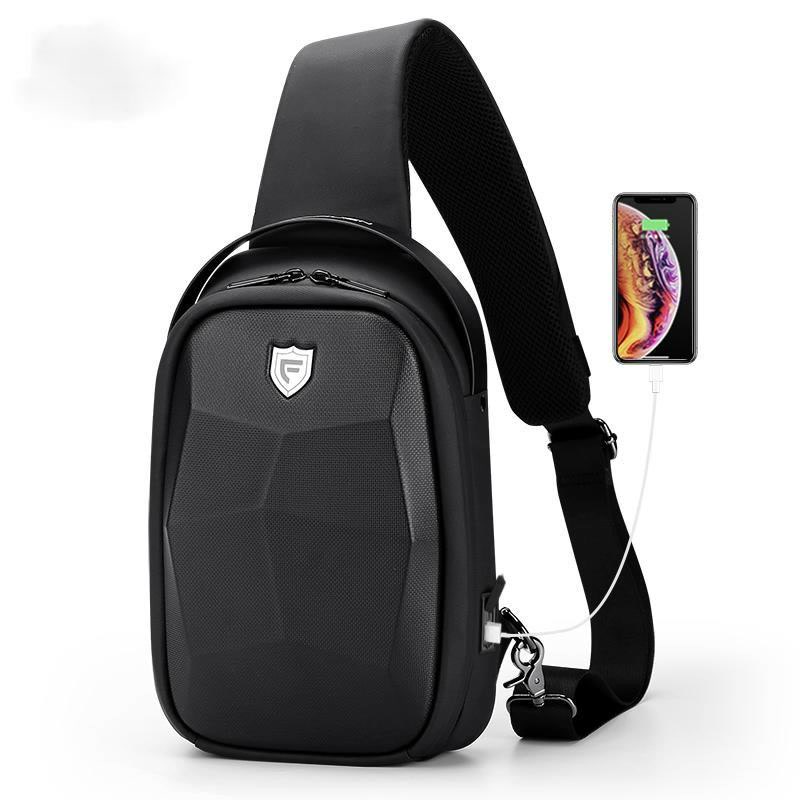 Hard Shell Sling Bag Crossbody Bag For Men Waterproof Anti-theft Men's Shoulder Bag Multifunction USB Charging Chest Bags