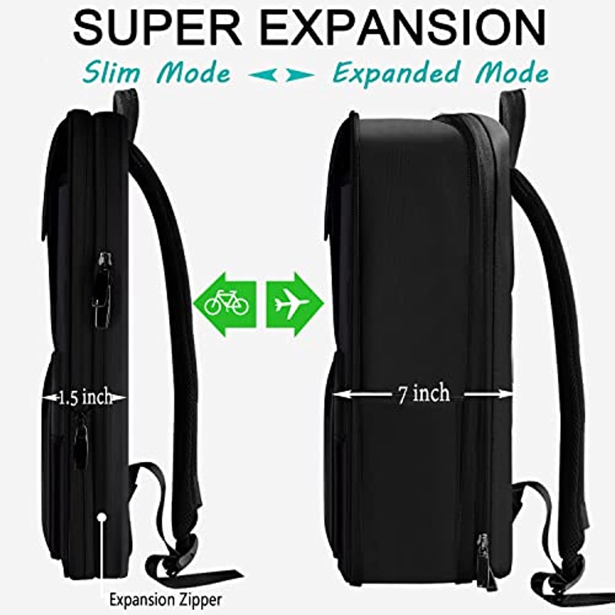 Slim Expandable Laptop Backpack 15.6 Inch Business Backpack with USB Port, Waterproof Anti-Theft Travel Backpack Daypack Bookbag for Men and Women