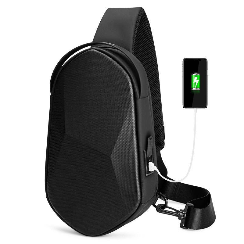 Hard Shell Sling Crossbody Bag Shoulder Bags for Men Black USB Charging Crossbody Bags Water Repellent Casual Travel Messenger Bag