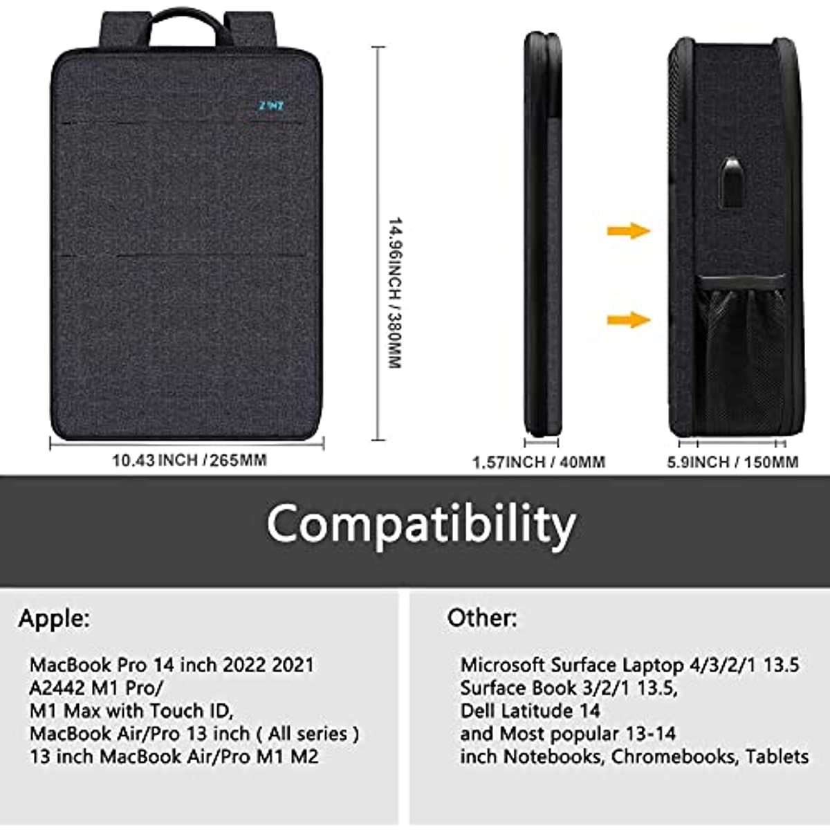 ZINZ Slim Expandable Laptop Travel Backpack School Backpack Compatible with All Model MacBook Air/Pro 13-14 inch XPS 13 Surface 13.5" and Most 13-14 inch NoteBooks