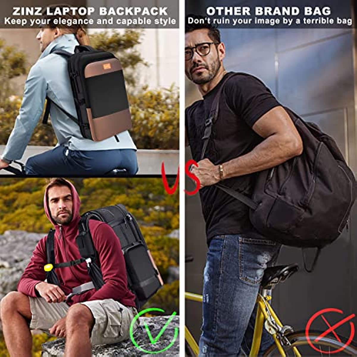 ZINZ Slim Expandable Travel Laptop Backpack 15.6 Inch with Patented Shoulder Pockets and USB, Versatile Anti-Theft Business Backpack Daypack with Ultra Capacity for Work/School/Hiking/Camping,Black